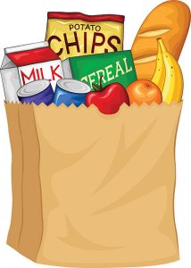 Vector illustration of a brown paper bag filled with groceries